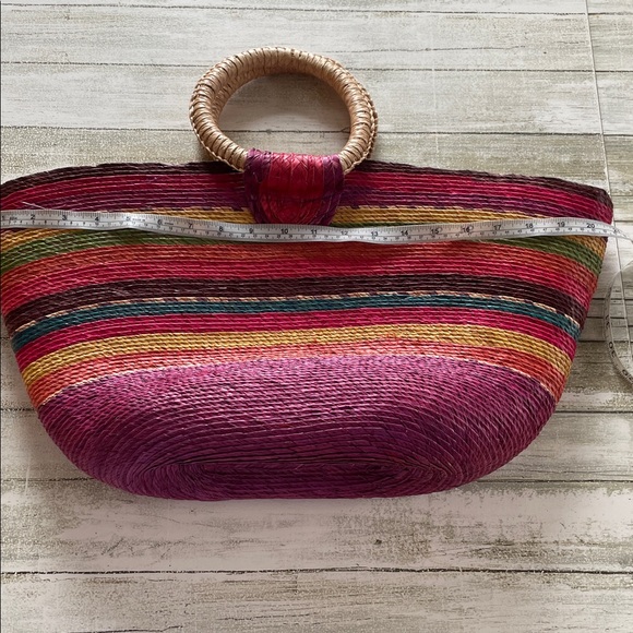 Multicolor Straw Tote Bag with Circular Handles - Picture 2 of 5